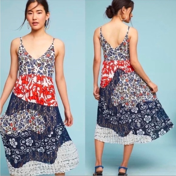 Anthropologie Maeve Floral Pleated Boho Midi Summer Dress 4P - Picture 1 of 11